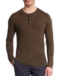 Vince | Green Wool & Linen Henley Tee for Men | Lyst