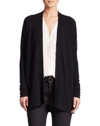 Vince | Black Ribbed Pointelle Cashmere Cardigan | Lyst