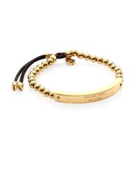 Michael Kors | Metallic Heritage Plaque Logo Beaded Leather Bracelet/goldtone | Lyst