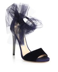 Jimmy Choo | Blue 'Lilyth 100' Tulle Bow Velvet Sandals | Lyst