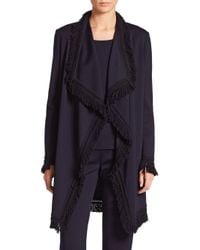 St. John | Blue Mila Fringed Wool-blend Knit Topper | Lyst