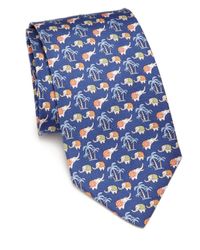 Ferragamo | Blue Elephant & Palm Tree Silk Tie for Men | Lyst