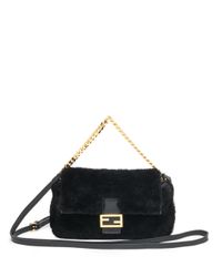 Fendi | Black Micro Sheepskin Crossbody Baguette | Lyst