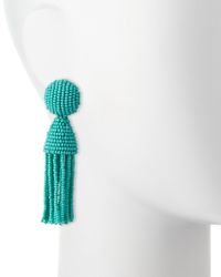 Oscar de la Renta - Blue Short Beaded Tassel Clip Earrings - Lyst