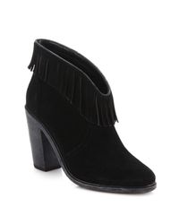 Joie | Black Loren Fringe-trim Suede Booties | Lyst