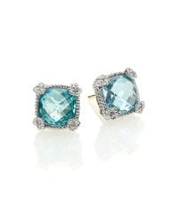 Judith Ripka | Blue La Petite Paraiba Spinel, White Sapphire & Sterling Silver Cushion Stud Earrings | Lyst