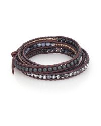 Chan Luu | Brown Grey Banded Agate, Hematite, Crystal & Leather Multi-row Beaded Wrap Bracelet | Lyst