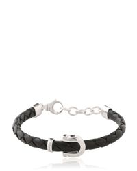 Ferragamo | Black Gancino Silver & Leather Bracelet | Lyst