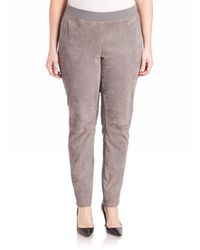 Lafayette 148 New York | Gray Punto Milano Skinny Suede-front Moto Pant | Lyst