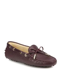 Tod's | Purple Gommini Tie-front Textured Patent Leather Drivers | Lyst