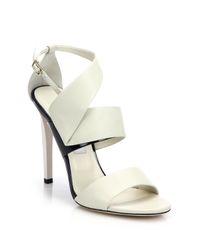 Jimmy Choo | White Trapeze Asymmetrical Leather & Patent Leather Sandals | Lyst