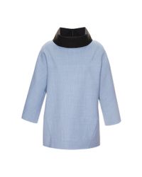 Carolina Herrera | Blue Blouse with Funnel Neck | Lyst