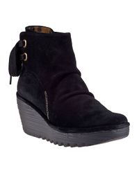Fly London | Yama Wedge Boot Black Suede | Lyst
