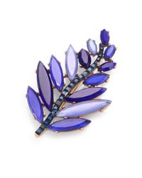 Oscar de la Renta | Blue Swarovski Crystal Leaf Brooch | Lyst