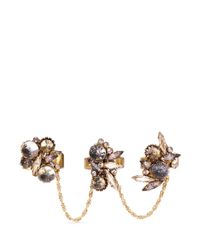 Erickson Beamon | Metallic 'Temporal Schism' Crystal Glass Bead Chain Triple Ring | Lyst