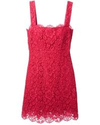 Dolce & gabbana Sleeveless Lace Dress in Red | Lyst