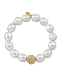 Anne Sisteron - White Pearl Bracelet With Gold Fill Laser Cut Ball - Lyst