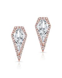 Anne Sisteron | Pink 14kt Rose Gold White Topaz Diamond Shield Earrings | Lyst