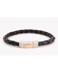 Tateossian - Single Wrap Brown Leather Scoubidou Bracelet With White Diamond And 18k Rose Gold Clasp for Men - Lyst