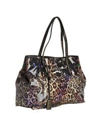 Jimmy Choo | Black Leopard Print Glazed Canvas Scarlet Small Tote Bag | Lyst