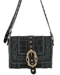 Emilio Pucci | Black Suede Croc Print Shoulder Bag | Lyst