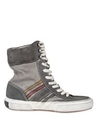 Collection Privée | Gray Suede and Leather Striped Boxing Sneaker | Lyst