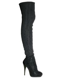 Roberto Cavalli | Black 120mm Embroidered Scuba Thigh High Boots | Lyst