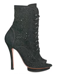 Santoni | Black 120mm Suede Laser Cut Laced Ankle Boots | Lyst