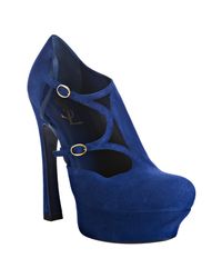 Saint Laurent | Blue Cobalt Suede Palais 105 Dorsay Booties | Lyst