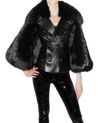 DSquared² | Black Leather and Racoon Cape Fur Coat | Lyst