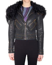 Emilio Pucci | Blue Kalgan Fur Collar Leather Jacket | Lyst
