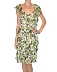 Just Cavalli | Green Leaf Printed Georgette Dress | Lyst