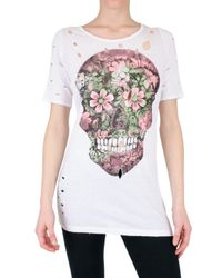No Name | White Destroyed Skull Print Jersey T-shirt | Lyst