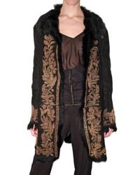 Roberto Cavalli | Black Embroidered Shearling Coat | Lyst