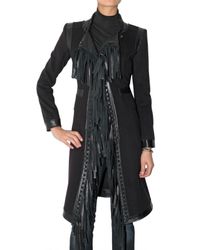 Roberto Cavalli | Black Fringed Cashmere and Wool-blend Coat | Lyst