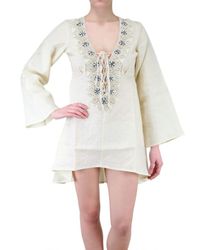 Vicedomini | White Embroidered Linen Kaftan Shirt | Lyst
