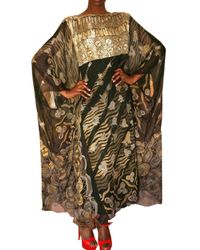 Zandra Rhodes | Black Woven Patchwork Chiffon Kaftan Dress | Lyst