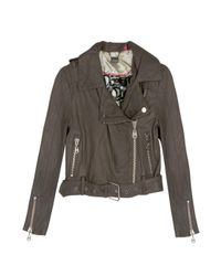 Doma Leather | Gray Cropped Leather Moto Jacket | Lyst