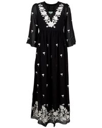 Leaves Of Grass | Black Arabella Full Length Embroidery Kaftan | Lyst