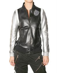 Balmain | Black Metallic Sleeve Leather Varsity Jacket | Lyst