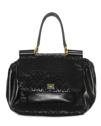 Dolce & Gabbana | Black Lace and Nappa Top Handle | Lyst