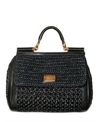 Dolce & Gabbana | Black Woven Raffia Miss Sicily Top Handle | Lyst