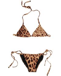 Dolce & Gabbana | Brown Leopard Print Sliding Triangle Halter Bikini | Lyst