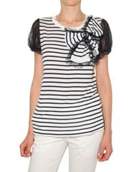 RED Valentino | Black Lace Sleeve Striped Jersey T-shirt | Lyst