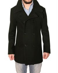 Aquascutum | Black Wool Cloth Pea Coat for Men | Lyst