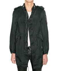 Balmain | Black Long Parka Light Gabardine Coat for Men | Lyst
