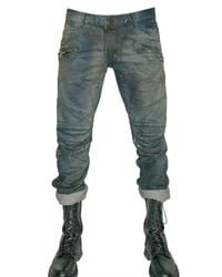 Balmain | Blue Dirty Denim Cropped Biker Jeans for Men | Lyst