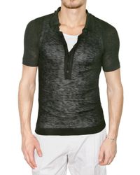 Dolce & Gabbana | Black Micro Ribbed Cotton Knit Polo for Men | Lyst