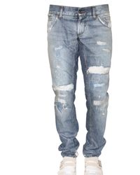Dolce & Gabbana | Blue 18cm Gold Destroyed Washed Denim Jeans for Men | Lyst