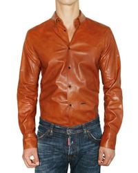 DSquared² | Orange Light Lamb Leather Slim Fit Shirt for Men | Lyst
